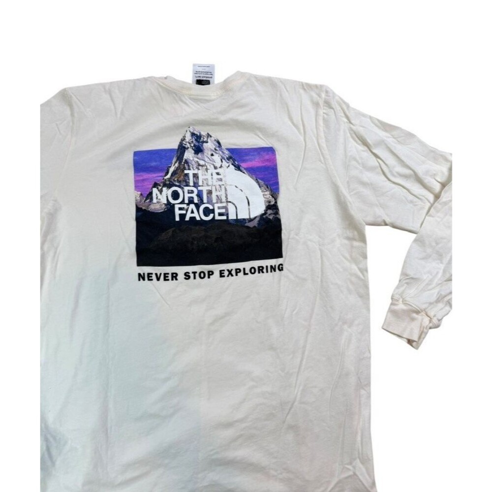The North Face Men's Long-Sleeve Box NSE Tee Size Large White Mountain Logo